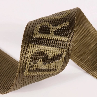 Προσαρμοσμένο λογότυπο υφασμένο Jacquard Strap Webbing σε μαύρο χρώμα για 38mm Nylon Shoulder Strap