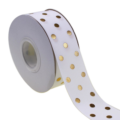 OEM αποδεκτό 1.5 ιντσών Custom Printed Χρυσό φύλλο Polka Dot Grosgrain Ribbon 38mm για τα μαλλιά Bow / δώρο περιτύλιγμα