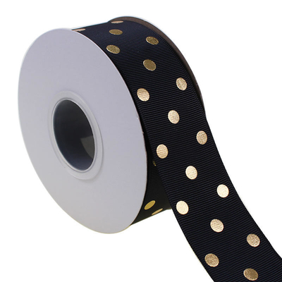 OEM αποδεκτό 1.5 ιντσών Custom Printed Χρυσό φύλλο Polka Dot Grosgrain Ribbon 38mm για τα μαλλιά Bow / δώρο περιτύλιγμα