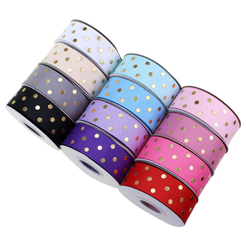 OEM αποδεκτό 1.5 ιντσών Custom Printed Χρυσό φύλλο Polka Dot Grosgrain Ribbon 38mm για τα μαλλιά Bow / δώρο περιτύλιγμα